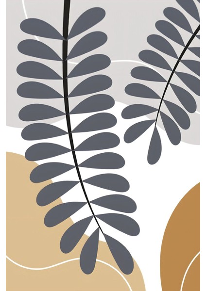 kahverengi-Krem Soft Yapraklı Bohem Seti |çerçeveli Cam Tablo 3lü Dikey modelleri