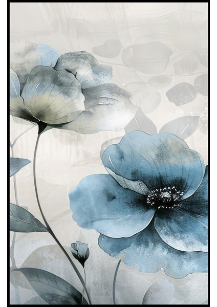 soft Mavi Çiçekli Kombini |çerçeveli Cam Tablo 3lü Dikey fiyatları