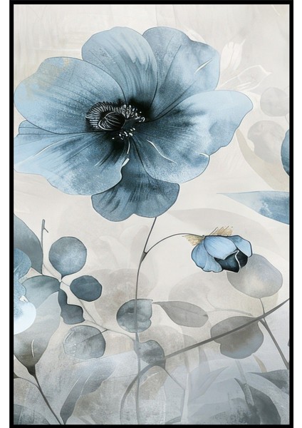 soft Mavi Çiçekli Kombini |çerçeveli Cam Tablo 3lü Dikey modelleri