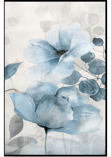 soft Mavi Çiçekli Kombini |çerçeveli Cam Tablo 3lü Dikey fırsatları