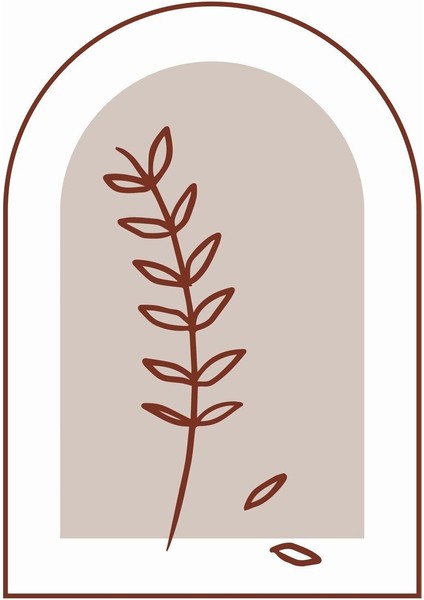 beyaz-Kahverengi Minimalist Bohem Yaprak Seti |çerçeveli Cam Tablo 3lü Dikey modelleri