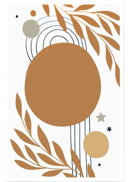 beyaz-Turuncu Yapraklı Minimalist Bohem Seti |çerçeveli Cam Tablo 3lü Dikey modelleri