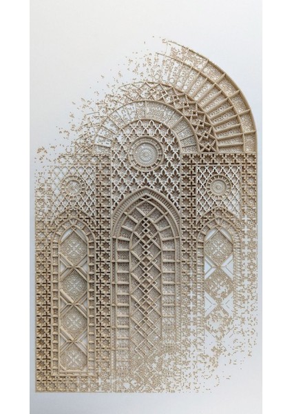 soft Bej-Gri-Krem Allah-Muhammed Islami Kombini |çerçeveli Cam Tablo 3lü Dikey modelleri