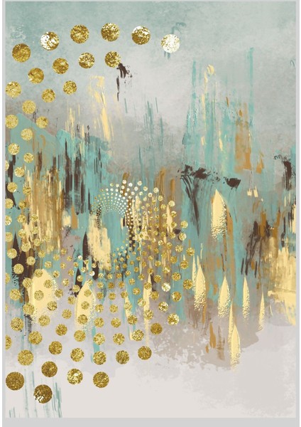 gold-Turkuaz Soyut Desenli Kombini|çerçeveli Cam Tablo 3lü Dikey fiyatları