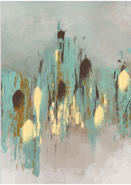 gold-Turkuaz Soyut Desenli Kombini|çerçeveli Cam Tablo 3lü Dikey modelleri