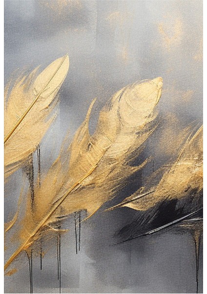 gri-Siyah-Gold Soyut Tüy Desen Kombini |çerçeveli Cam Tablo 3lü Dikey modelleri