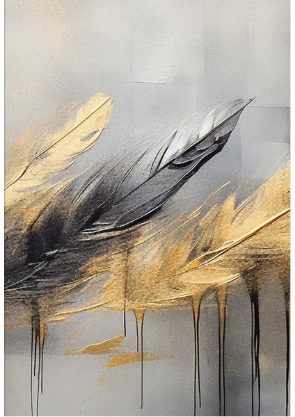 gri-Siyah-Gold Soyut Tüy Desen Kombini |çerçeveli Cam Tablo 3lü Dikey fırsatları