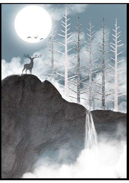 soft Gri-Mavi Şelale Dağ Manzara Kombini |çerçeveli Cam Tablo 3lü Dikey fırsatları