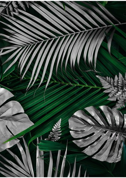 gümüş-Yeşil Yaprak Kombini|çerçeveli Cam Tablo 3lü Dikey fırsatları