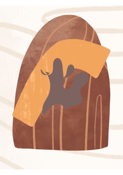 turuncu-Kahve Soyut Bohem Kombin|çerçeveli Cam Tablo 3lü Dikey fırsatları