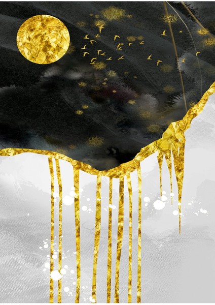 su Yeşili-Gold-Siyah Ağaç Desenli Kombin |çerçeveli Cam Tablo 3lü Dikey modelleri