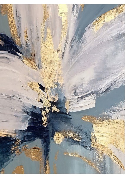 soft Mavi-Gold Soyut Çiçek Kombini |çerçeveli Cam Tablo 3lü Dikey modelleri