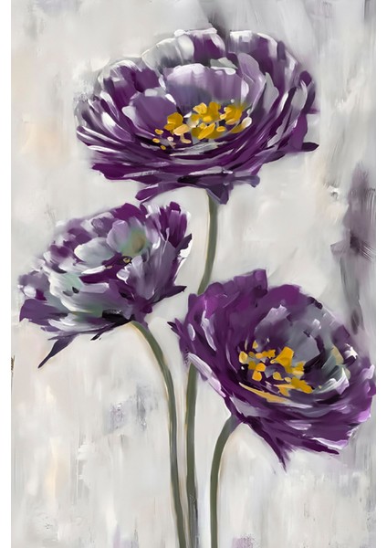 gri-Mor Çiçekli Kombin Seti |çerçeveli Cam Tablo 3lü Dikey modelleri