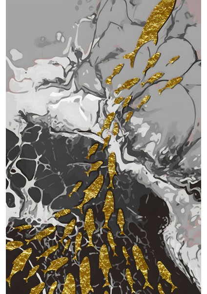 |siyah-Gri-Gold Kuş Balık Desen Soyut Set |çerçeveli Cam Tablo 3lü Dikey fırsatları