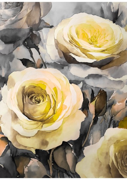 sarı-Gri Çiçekler Kombini|çerçeveli Cam Tablo 3lü Dikey fırsatları