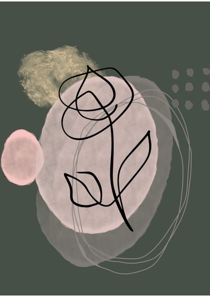 yeşil Tonlar Minimalist Gül Çizimli Set|çerçeveli Cam Tablo 3lü Dikey modelleri