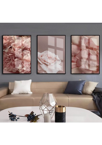 gül Kurusu Çiçek Kombin 01 |çerçeveli Cam Tablo 3lü Dikey