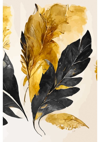 |siyah-Gold Soyut Yaprak Seti 01 |çerçeveli Cam Tablo 3lü Dikey fırsatları