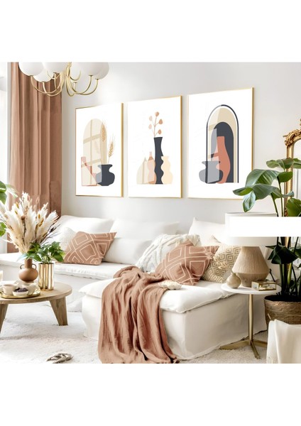soft Renkler Bohem Minimalist Seti 03 |çerçeveli Cam Tablo 3lü Dikey