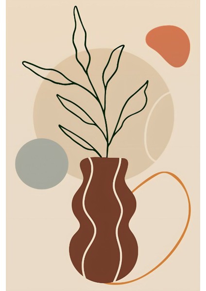 krem-Kahverengi Vazolu Yapraklı Bohem Seti |çerçeveli Cam Tablo 3lü Dikey fırsatları