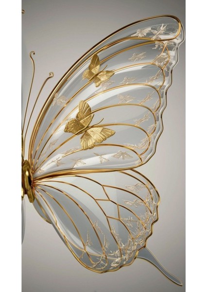 beyaz-Gold Gül ve Kelebek Kanatı Kombin |çerçeveli Cam Tablo 3lü Dikey fırsatları