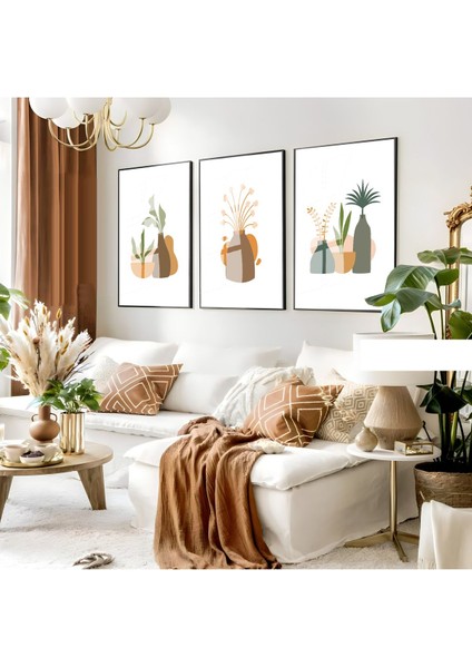 soft Renkler Bohem Minimalist Seti 2 |çerçeveli Cam Tablo 3lü Dikey