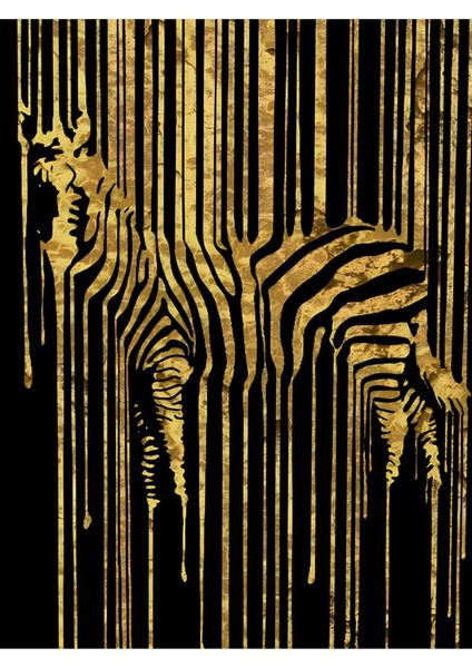 siyah-Gold Renk Soyut Zebra Seti |çerçeveli Cam Tablo 3lü Dikey