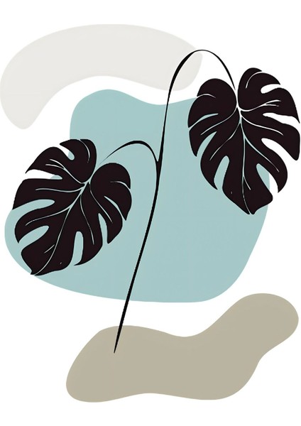 soft Gri Mavi Minimalist Yapraklı Set |çerçeveli Cam Tablo 3lü Dikey modelleri