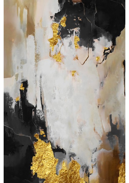 siyah -Gold Renk Soyut Çiçek Set 01 |çerçeveli Cam Tablo 3lü Dikey
