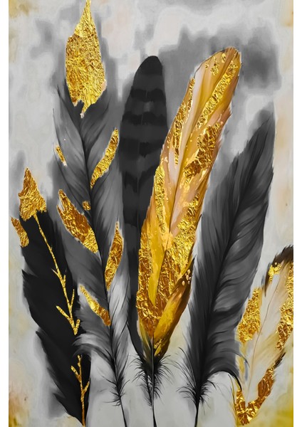 siyah -Gold Renk Soyut Çiçek Set 01 |çerçeveli Cam Tablo 3lü Dikey