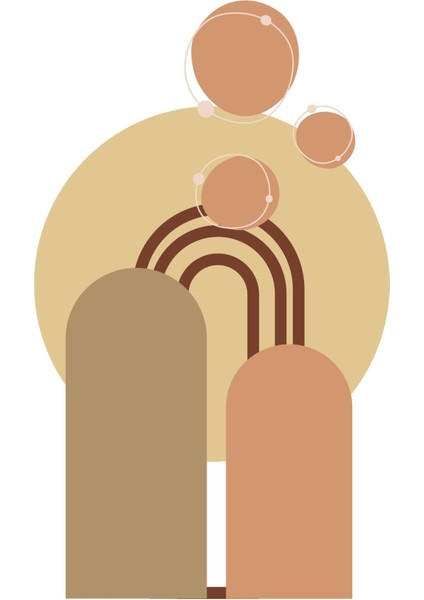 krem-Beyaz-Kahve Soyut Bohem Seti |çerçeveli Cam Tablo 3lü Dikey modelleri