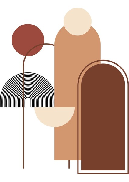 krem-Beyaz-Kahve Soyut Bohem Seti |çerçeveli Cam Tablo 3lü Dikey fırsatları