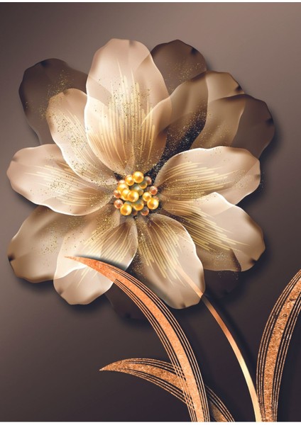 krem-Gold Renk Soft Çiçek ve Soyut Kombin |çerçeveli Cam Tablo 3lü Dikey modelleri