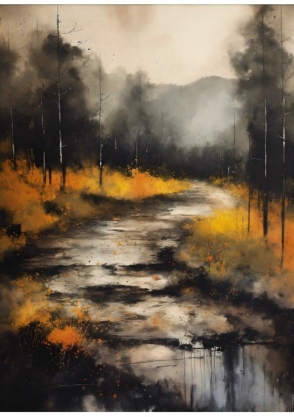 sarı-Gri Ağaçlı Manzara Kombin Seti |çerçeveli Cam Tablo 3lü Dikey fiyatları