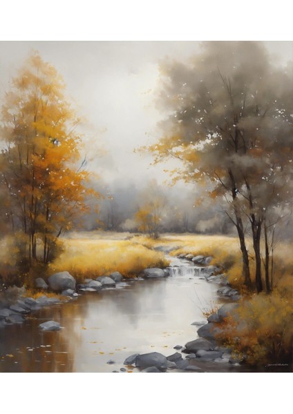 sarı-Gri Ağaçlı Manzara Kombin Seti |çerçeveli Cam Tablo 3lü Dikey fırsatları