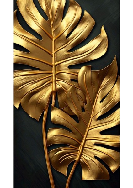 siyah-Gold Gül/kanat/yaprak Kombini |çerçeveli Cam Tablo 3lü Dikey fırsatları