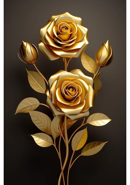 siyah-Gold Gül/kanat/yaprak Kombini |çerçeveli Cam Tablo 3lü Dikey modelleri