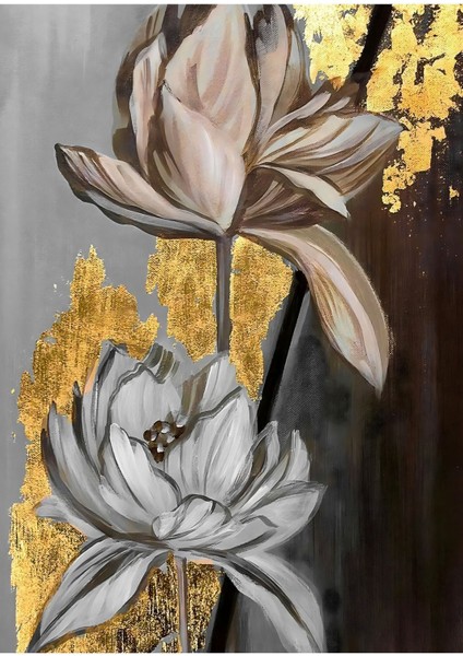 gold-Gri Çiçek Kombini 3 |çerçeveli Temperli Cam Tablo 3lü Dikey fiyatları