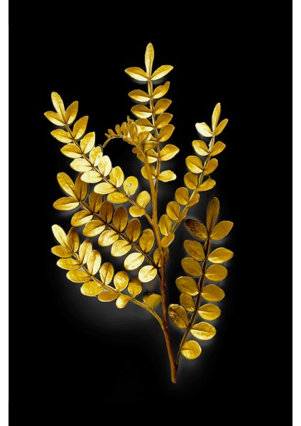 siyah-Gold Yapraklar Seti 01 |çerçeveli Cam Tablo 3lü Dikey modelleri