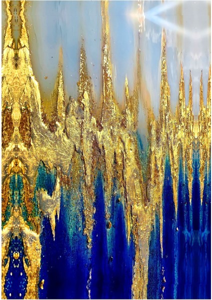 lacivert-Gold Kombini 10 Çiçek-Soyut Kombin|çerçeveli Temperli Cam Tablo 3lü Dikey modelleri