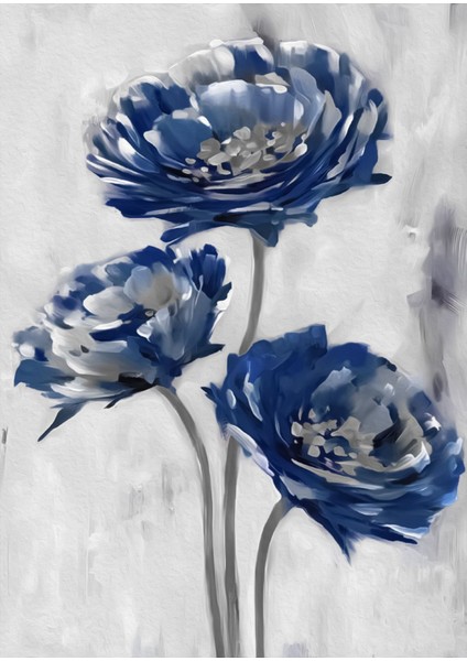 lacivert-Gümüş Soft Renk Çiçek Yaprak Seti 1 |çerçeveli Cam Tablo 3lü Dikey fiyatları
