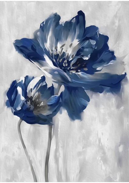 lacivert-Gümüş Soft Renk Çiçek Yaprak Seti 1 |çerçeveli Cam Tablo 3lü Dikey fırsatları