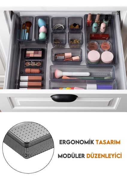 Modüler Çekmece Içi Düzenleyici - Banyo Makyaj Takı Organizer Ofis Düzenleyici 7,8 x 7,8 cm Antrasi modelleri