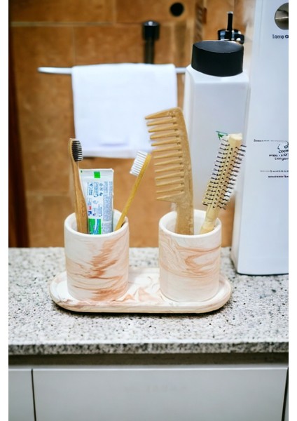 Banyo Seti Turuncu Renk Tepsili Diş Fırçalık, Diş Macunluk, Makyaj Organizeri,banyo Takım