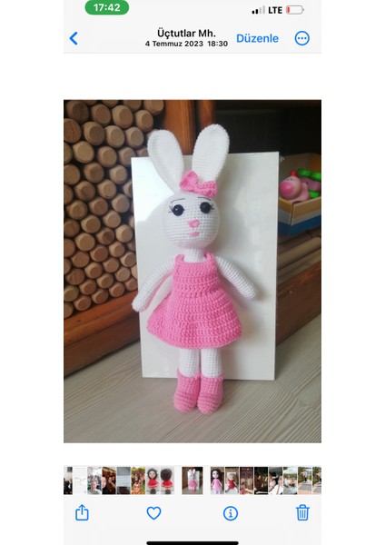 Oyuncak Tavşan 35 cm Uzun Kulak Uyku Arkadaşı Örgü Oyuncak
