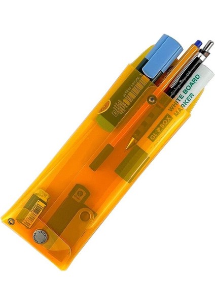 Jellycase Kalem Kutusu Kalemlik (Makyaj Kozmetik Aksesuar Çantası) Organizer Turuncu - Şeffaf Pvc fırsatları