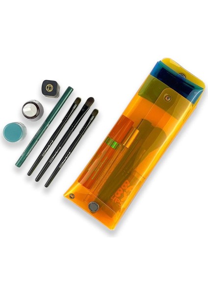 Jellycase Kalem Kutusu Kalemlik (Makyaj Kozmetik Aksesuar Çantası) Organizer Turuncu - Şeffaf Pvc indirimleri