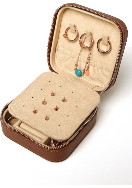 Düzenleyici Takı Mücevher Aksesuar Organizer Taba Renk Deri Taşınabilir Çantası fiyatları
