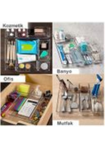 11 Adet Modüler Banyo Makyaj Takı Düzenleyici - Masaüstü Organizer - Mutfak Çekmece Içi Düzenleyici
