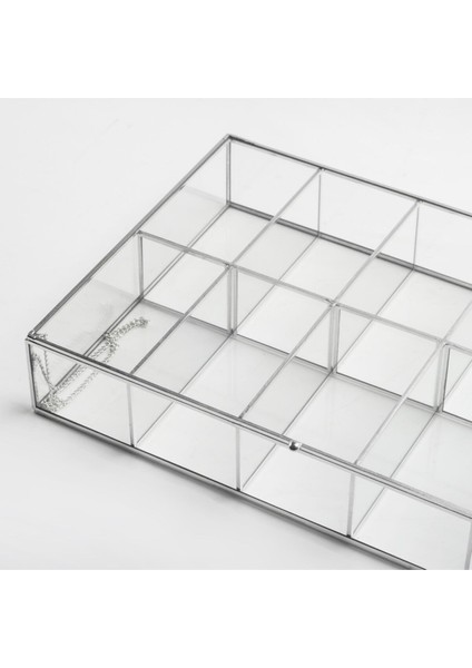 30X20X6CM 10 Bölmeli Gümüş Cam Kapaklı Organizer Kutu Takı Aksesuar Kolye Yüzük Makyaj Düzenleyici fırsatları